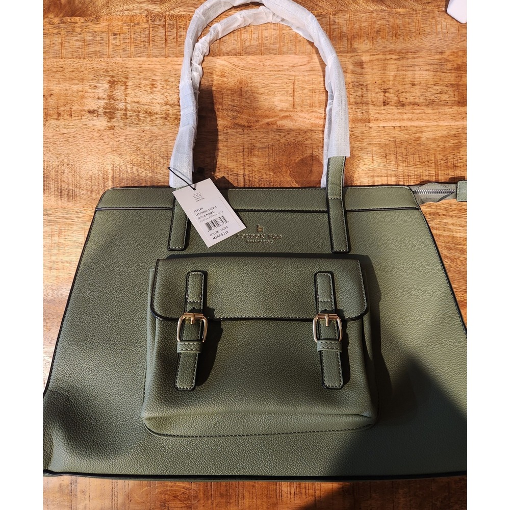 London Fog Sophia Pebble Tote Olive Green NEW